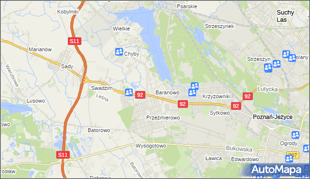 mapa Baranowo gmina Tarnowo Podgórne, Baranowo gmina Tarnowo Podgórne na mapie Targeo