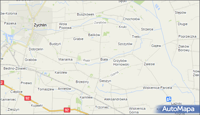 mapa Biała gmina Żychlin, Biała gmina Żychlin na mapie Targeo