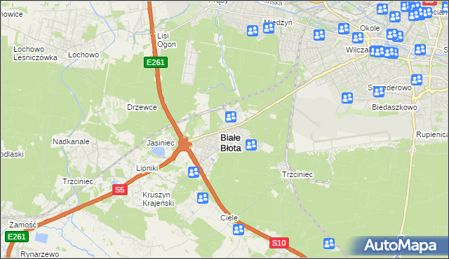 mapa Białe Błota powiat bydgoski, Białe Błota powiat bydgoski na mapie Targeo