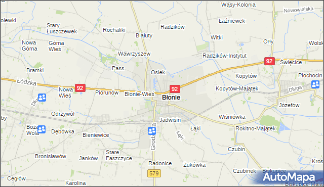 mapa Błonie powiat warszawski zachodni, Błonie powiat warszawski zachodni na mapie Targeo