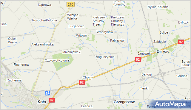 mapa Boguszyniec gmina Grzegorzew, Boguszyniec gmina Grzegorzew na mapie Targeo