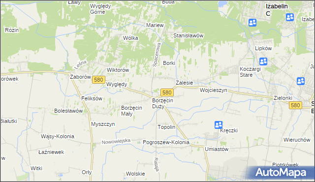 mapa Borzęcin gmina Stare Babice, Borzęcin gmina Stare Babice na mapie Targeo