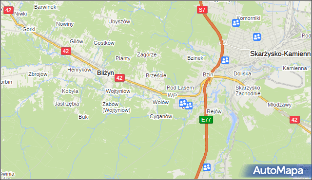mapa Bugaj gmina Bliżyn, Bugaj gmina Bliżyn na mapie Targeo