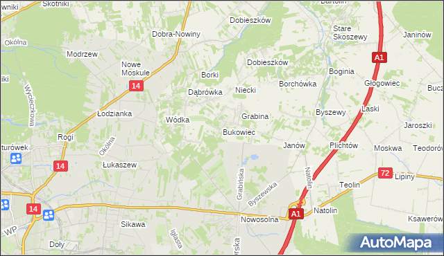 mapa Bukowiec gmina Nowosolna, Bukowiec gmina Nowosolna na mapie Targeo