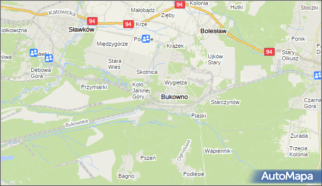 mapa Bukowno powiat olkuski, Bukowno powiat olkuski na mapie Targeo