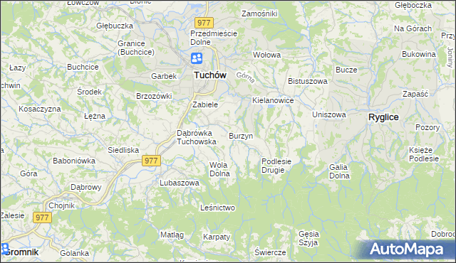 mapa Burzyn gmina Tuchów, Burzyn gmina Tuchów na mapie Targeo