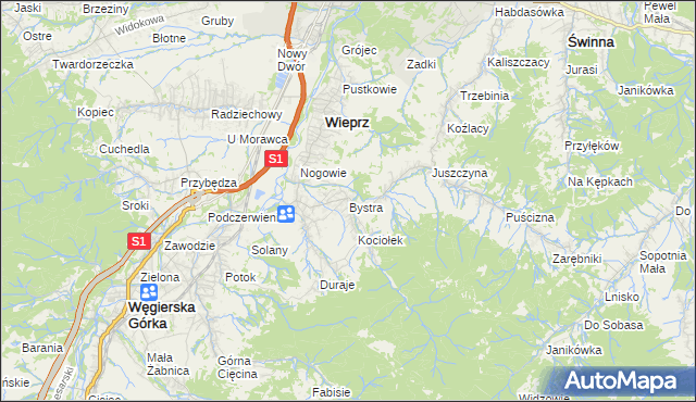 mapa Bystra gmina Radziechowy-Wieprz, Bystra gmina Radziechowy-Wieprz na mapie Targeo