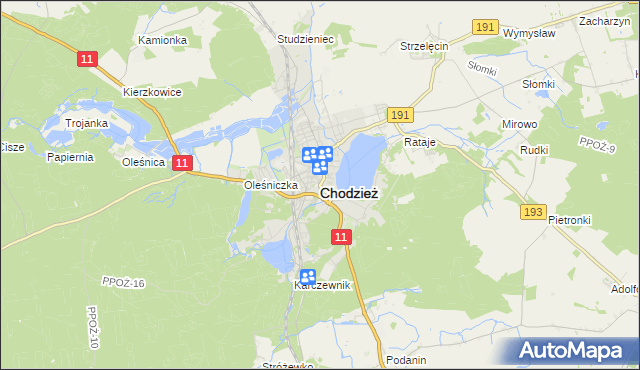 mapa Chodzież, Chodzież na mapie Targeo