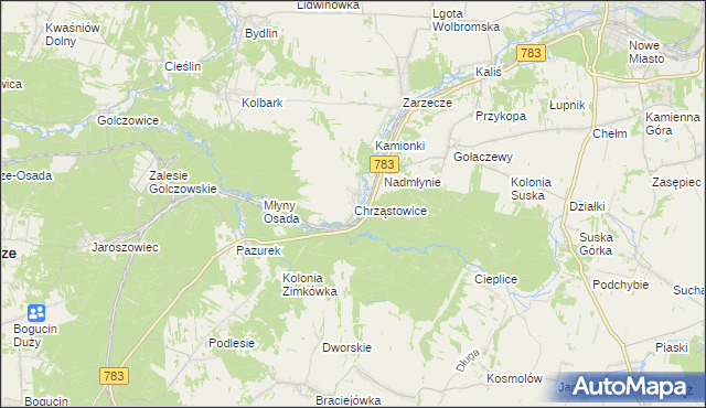 mapa Chrząstowice gmina Wolbrom, Chrząstowice gmina Wolbrom na mapie Targeo