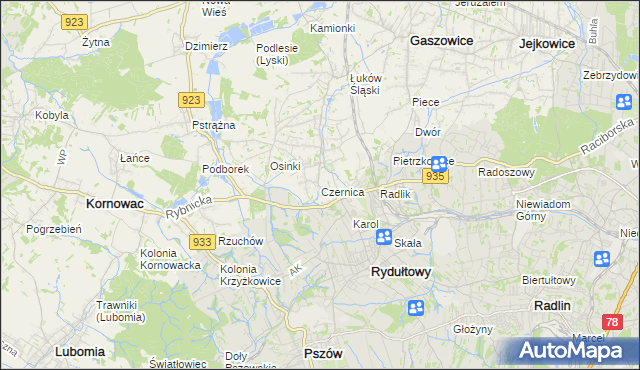 mapa Czernica gmina Gaszowice, Czernica gmina Gaszowice na mapie Targeo
