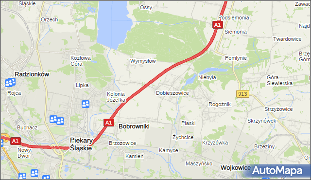 mapa Dobieszowice gmina Bobrowniki, Dobieszowice gmina Bobrowniki na mapie Targeo