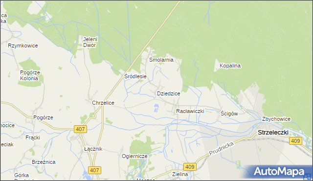 mapa Dziedzice gmina Strzeleczki, Dziedzice gmina Strzeleczki na mapie Targeo