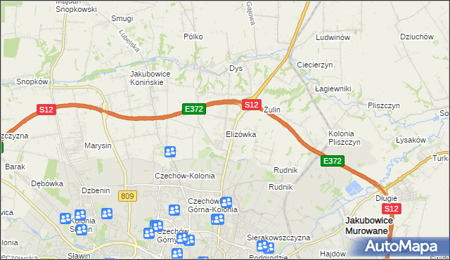 mapa Elizówka gmina Niemce, Elizówka gmina Niemce na mapie Targeo