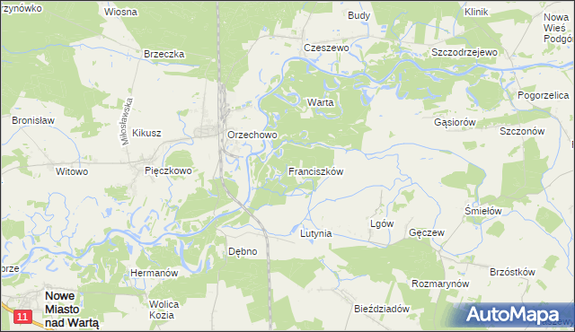 mapa Franciszków gmina Nowe Miasto nad Wartą, Franciszków gmina Nowe Miasto nad Wartą na mapie Targeo
