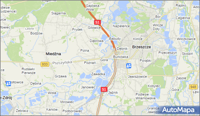 mapa Góra gmina Miedźna, Góra gmina Miedźna na mapie Targeo