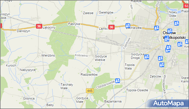 mapa Gorzyce Wielkie, Gorzyce Wielkie na mapie Targeo