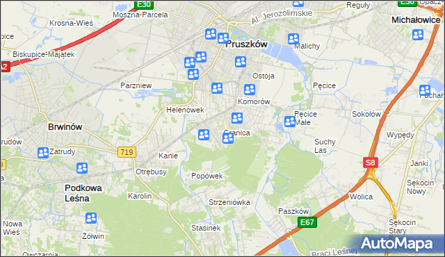 mapa Granica gmina Michałowice, Granica gmina Michałowice na mapie Targeo