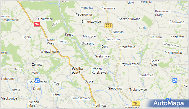 mapa Grębynice, Grębynice na mapie Targeo