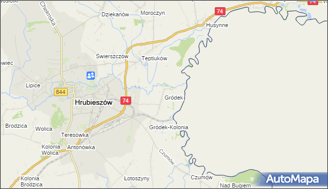 mapa Gródek gmina Hrubieszów, Gródek gmina Hrubieszów na mapie Targeo