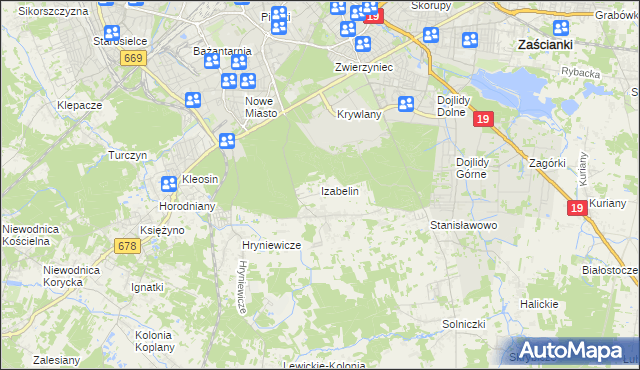 mapa Izabelin gmina Juchnowiec Kościelny, Izabelin gmina Juchnowiec Kościelny na mapie Targeo