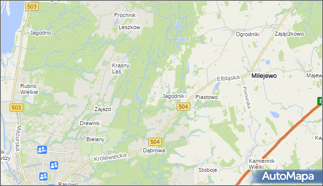 mapa Jagodnik gmina Milejewo, Jagodnik gmina Milejewo na mapie Targeo