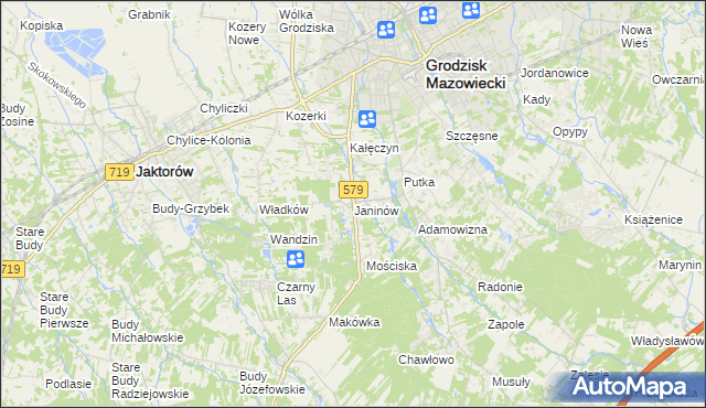 mapa Janinów gmina Grodzisk Mazowiecki, Janinów gmina Grodzisk Mazowiecki na mapie Targeo
