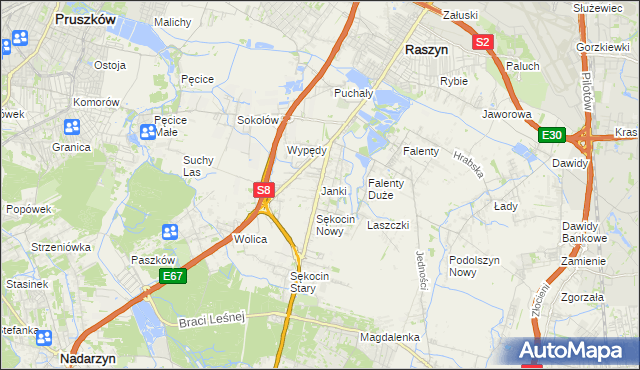 mapa Janki gmina Raszyn, Janki gmina Raszyn na mapie Targeo