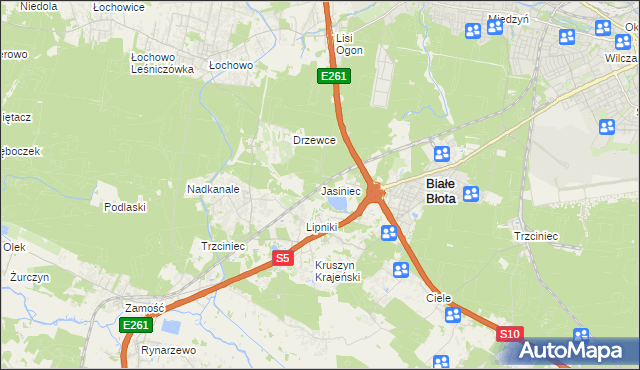 mapa Jasiniec gmina Białe Błota, Jasiniec gmina Białe Błota na mapie Targeo