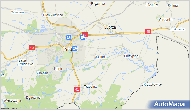 mapa Jasiona gmina Lubrza, Jasiona gmina Lubrza na mapie Targeo