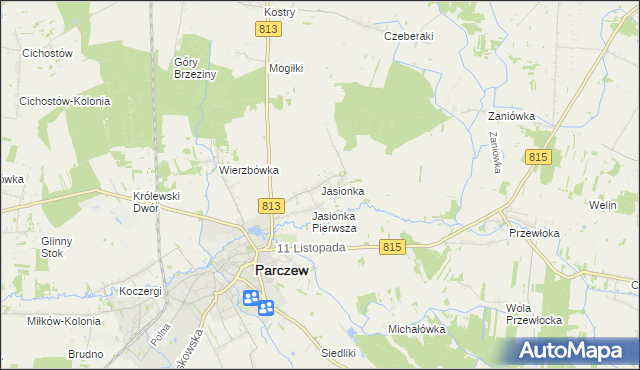 mapa Jasionka gmina Parczew, Jasionka gmina Parczew na mapie Targeo
