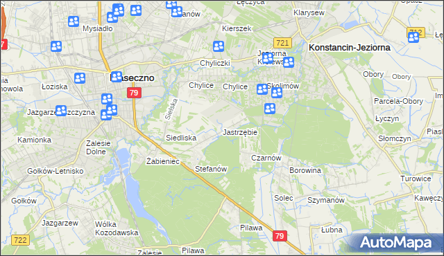 mapa Jastrzębie gmina Piaseczno, Jastrzębie gmina Piaseczno na mapie Targeo
