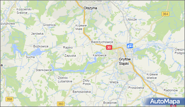 mapa Karłowice gmina Olszyna, Karłowice gmina Olszyna na mapie Targeo