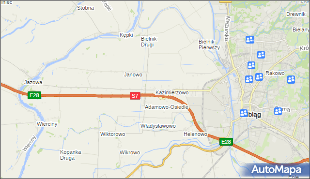 mapa Kazimierzowo gmina Elbląg, Kazimierzowo gmina Elbląg na mapie Targeo