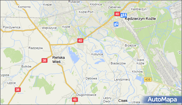 mapa Kobylice gmina Cisek, Kobylice gmina Cisek na mapie Targeo