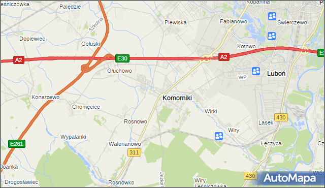 mapa Komorniki powiat poznański, Komorniki powiat poznański na mapie Targeo