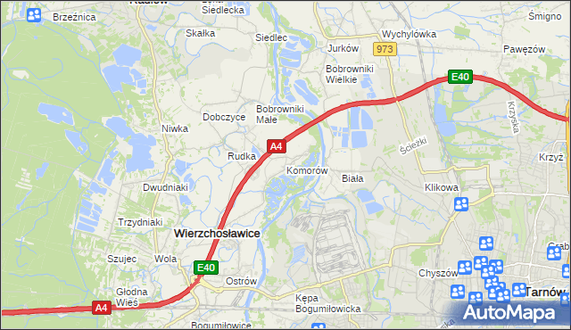 mapa Komorów gmina Wierzchosławice, Komorów gmina Wierzchosławice na mapie Targeo