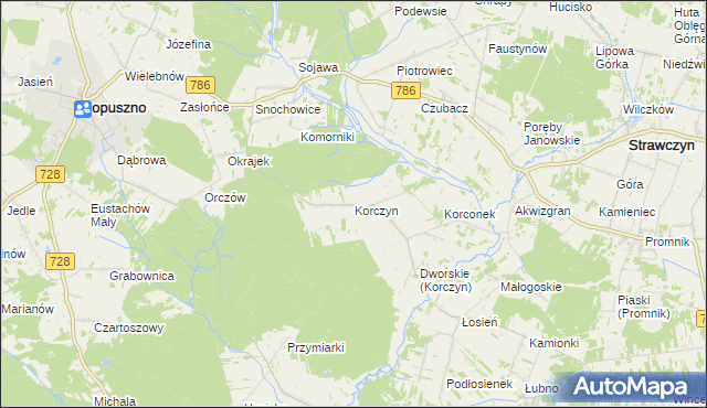 mapa Korczyn gmina Strawczyn, Korczyn gmina Strawczyn na mapie Targeo