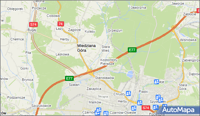 mapa Kostomłoty Pierwsze, Kostomłoty Pierwsze na mapie Targeo