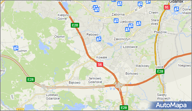 mapa Kowale gmina Kolbudy, Kowale gmina Kolbudy na mapie Targeo