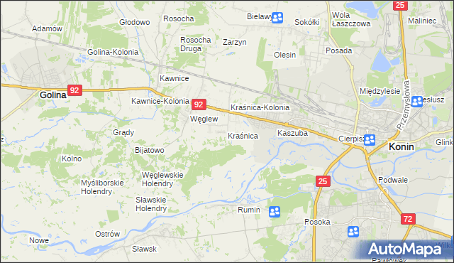 mapa Kraśnica gmina Golina, Kraśnica gmina Golina na mapie Targeo
