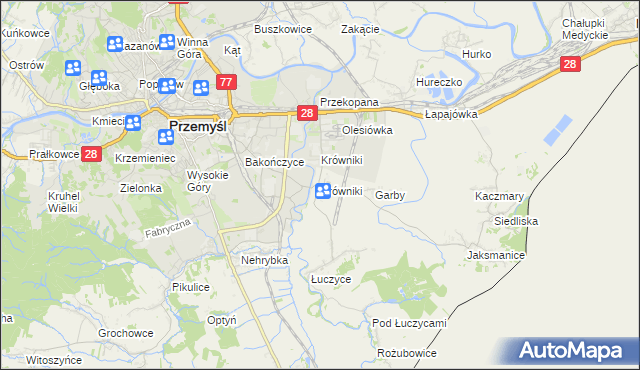 mapa Krówniki gmina Przemyśl, Krówniki gmina Przemyśl na mapie Targeo