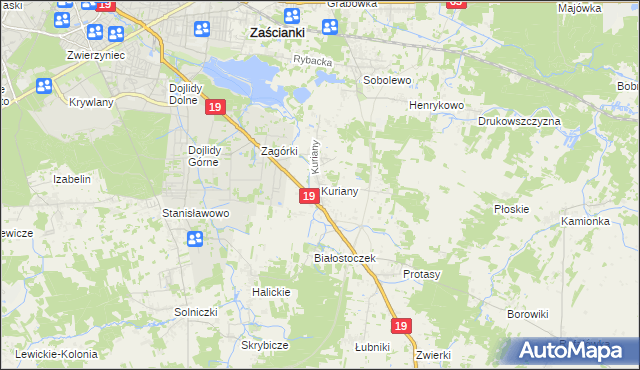 mapa Kuriany gmina Zabłudów, Kuriany gmina Zabłudów na mapie Targeo