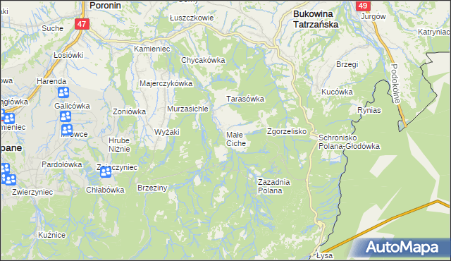 mapa Małe Ciche, Małe Ciche na mapie Targeo