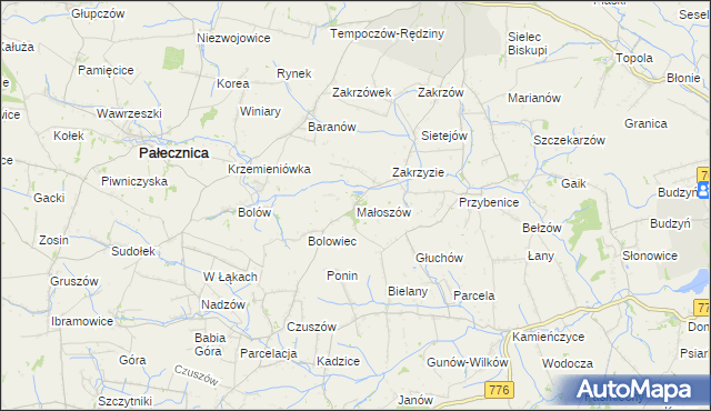 mapa Małoszów gmina Skalbmierz, Małoszów gmina Skalbmierz na mapie Targeo