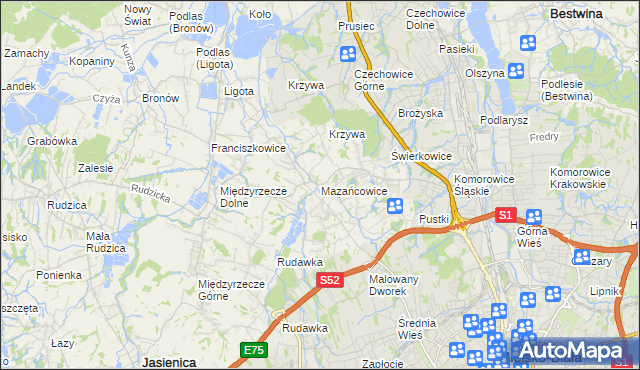 mapa Mazańcowice, Mazańcowice na mapie Targeo