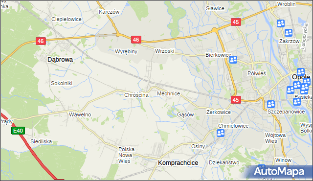 mapa Mechnice gmina Dąbrowa, Mechnice gmina Dąbrowa na mapie Targeo