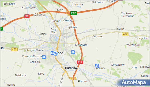 mapa Mianowice gmina Kępno, Mianowice gmina Kępno na mapie Targeo
