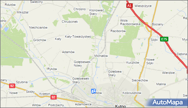 mapa Michałów gmina Kutno, Michałów gmina Kutno na mapie Targeo