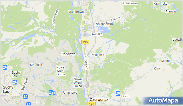 mapa Miękowo gmina Czerwonak, Miękowo gmina Czerwonak na mapie Targeo