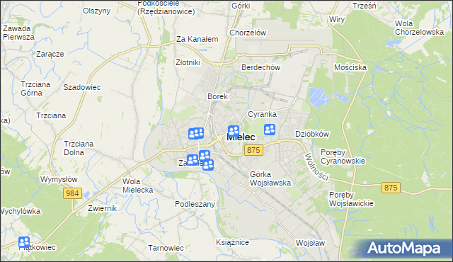 mapa Mielca, Mielec na mapie Targeo